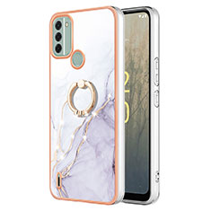 Funda Silicona Gel Goma Patron de Moda Carcasa con Anillo de dedo Soporte YB5 para Nokia C31 Blanco