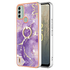 Funda Silicona Gel Goma Patron de Moda Carcasa con Anillo de dedo Soporte YB5 para Nokia C31 Morado