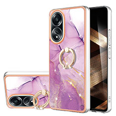 Funda Silicona Gel Goma Patron de Moda Carcasa con Anillo de dedo Soporte YB5 para Oppo A38 Purpura Claro