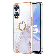 Funda Silicona Gel Goma Patron de Moda Carcasa con Anillo de dedo Soporte YB5 para Oppo A78 5G Blanco