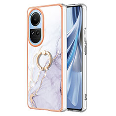 Funda Silicona Gel Goma Patron de Moda Carcasa con Anillo de dedo Soporte YB5 para Oppo Reno10 5G Blanco