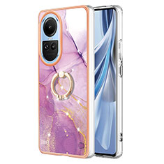 Funda Silicona Gel Goma Patron de Moda Carcasa con Anillo de dedo Soporte YB5 para Oppo Reno10 5G Purpura Claro