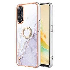 Funda Silicona Gel Goma Patron de Moda Carcasa con Anillo de dedo Soporte YB5 para Oppo Reno8 T 4G Blanco