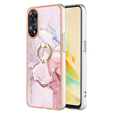 Funda Silicona Gel Goma Patron de Moda Carcasa con Anillo de dedo Soporte YB5 para Oppo Reno8 T 4G Rosa