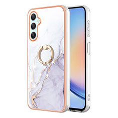 Funda Silicona Gel Goma Patron de Moda Carcasa con Anillo de dedo Soporte YB5 para Samsung Galaxy A24 4G Blanco