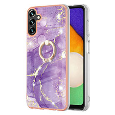 Funda Silicona Gel Goma Patron de Moda Carcasa con Anillo de dedo Soporte YB5 para Samsung Galaxy A54 5G Morado