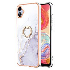 Funda Silicona Gel Goma Patron de Moda Carcasa con Anillo de dedo Soporte YB5 para Samsung Galaxy M04 Blanco