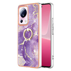 Funda Silicona Gel Goma Patron de Moda Carcasa con Anillo de dedo Soporte YB5 para Xiaomi Civi 2 5G Morado