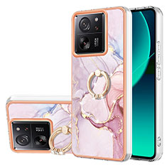 Funda Silicona Gel Goma Patron de Moda Carcasa con Anillo de dedo Soporte YB5 para Xiaomi Mi 13T 5G Rosa