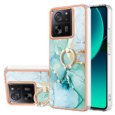 Funda Silicona Gel Goma Patron de Moda Carcasa con Anillo de dedo Soporte YB5 para Xiaomi Mi 13T 5G Verde