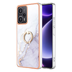 Funda Silicona Gel Goma Patron de Moda Carcasa con Anillo de dedo Soporte YB5 para Xiaomi Poco F5 5G Blanco