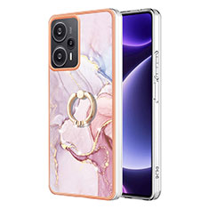 Funda Silicona Gel Goma Patron de Moda Carcasa con Anillo de dedo Soporte YB5 para Xiaomi Poco F5 5G Rosa