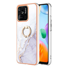 Funda Silicona Gel Goma Patron de Moda Carcasa con Anillo de dedo Soporte YB5 para Xiaomi Redmi 10 India Blanco