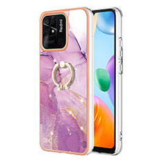 Funda Silicona Gel Goma Patron de Moda Carcasa con Anillo de dedo Soporte YB5 para Xiaomi Redmi 10 India Purpura Claro