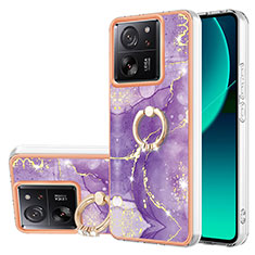 Funda Silicona Gel Goma Patron de Moda Carcasa con Anillo de dedo Soporte YB5 para Xiaomi Redmi K60 Ultra 5G Morado