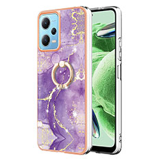 Funda Silicona Gel Goma Patron de Moda Carcasa con Anillo de dedo Soporte YB5 para Xiaomi Redmi Note 12 5G Morado