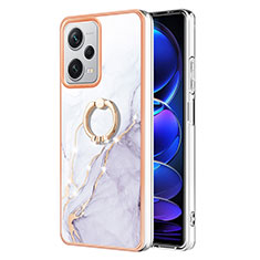 Funda Silicona Gel Goma Patron de Moda Carcasa con Anillo de dedo Soporte YB5 para Xiaomi Redmi Note 12 Explorer Blanco