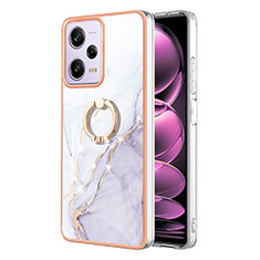 Funda Silicona Gel Goma Patron de Moda Carcasa con Anillo de dedo Soporte YB5 para Xiaomi Redmi Note 12 Pro 5G Blanco