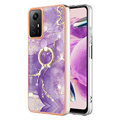 Funda Silicona Gel Goma Patron de Moda Carcasa con Anillo de dedo Soporte YB5 para Xiaomi Redmi Note 12S Morado