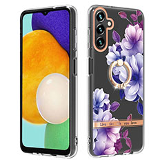 Funda Silicona Gel Goma Patron de Moda Carcasa con Anillo de dedo Soporte YB6 para Samsung Galaxy A34 5G Morado