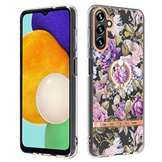 Funda Silicona Gel Goma Patron de Moda Carcasa con Anillo de dedo Soporte YB6 para Samsung Galaxy A34 5G Purpura Claro