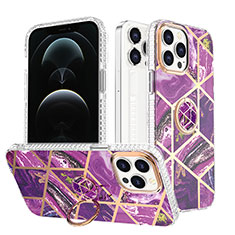 Funda Silicona Gel Goma Patron de Moda Carcasa con Anillo de dedo Soporte YJ1 para Apple iPhone 13 Pro Max Morado