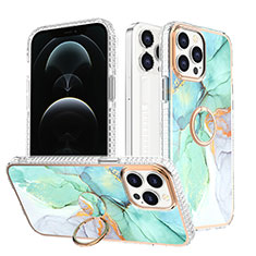 Funda Silicona Gel Goma Patron de Moda Carcasa con Anillo de dedo Soporte YJ1 para Apple iPhone 13 Pro Max Verde