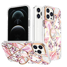 Funda Silicona Gel Goma Patron de Moda Carcasa con Anillo de dedo Soporte YJ1 para Apple iPhone 13 Pro Purpura Claro