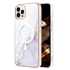 Funda Silicona Gel Goma Patron de Moda Carcasa con Mag-Safe Magnetic para Apple iPhone 13 Pro Blanco