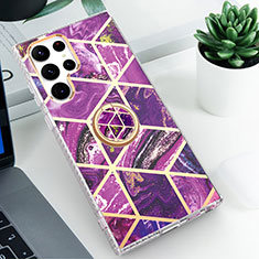 Funda Silicona Gel Goma Patron de Moda Carcasa S02 para Samsung Galaxy S23 Ultra 5G Morado