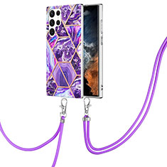 Funda Silicona Gel Goma Patron de Moda Carcasa Y18B para Samsung Galaxy S21 Ultra 5G Morado