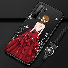 Funda Silicona Gel Goma Vestido de Novia Carcasa K01 para Huawei Nova 7 SE 5G Rojo y Negro