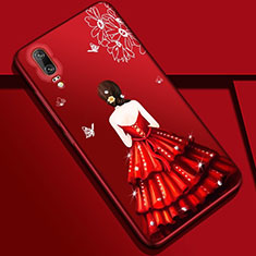 Funda Silicona Gel Goma Vestido de Novia Carcasa K01 para Huawei P20 Rojo