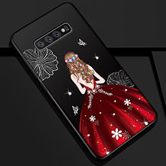 Funda Silicona Gel Goma Vestido de Novia Carcasa K01 para Samsung Galaxy S10 Plus Rojo y Negro