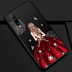 Funda Silicona Gel Goma Vestido de Novia Carcasa K02 para Huawei P30 Rojo y Negro