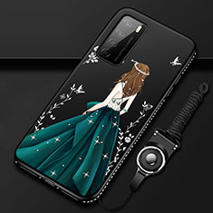 Funda Silicona Gel Goma Vestido de Novia Carcasa para Huawei Honor Play4 5G Verde