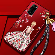 Funda Silicona Gel Goma Vestido de Novia Carcasa para Huawei Honor V30 5G Rojo