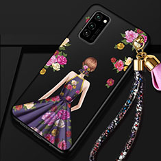 Funda Silicona Gel Goma Vestido de Novia Carcasa para Huawei Honor View 30 Pro 5G Morado y Negro