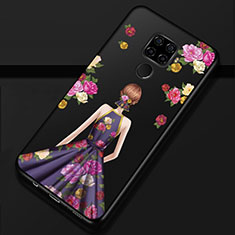 Funda Silicona Gel Goma Vestido de Novia Carcasa para Huawei Mate 30 Lite Morado y Negro