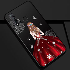 Funda Silicona Gel Goma Vestido de Novia Carcasa para Huawei Nova 5i Rojo y Negro