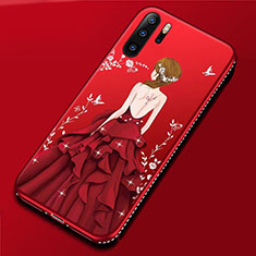 Funda Silicona Gel Goma Vestido de Novia Carcasa para Huawei P30 Pro Rojo