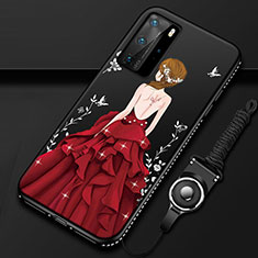 Funda Silicona Gel Goma Vestido de Novia Carcasa para Huawei P40 Pro Rojo y Negro