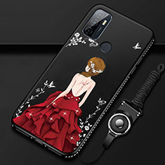 Funda Silicona Gel Goma Vestido de Novia Carcasa para Oppo A53 Rojo y Negro