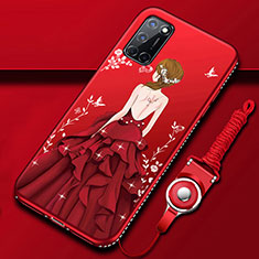 Funda Silicona Gel Goma Vestido de Novia Carcasa para Oppo A72 Rojo