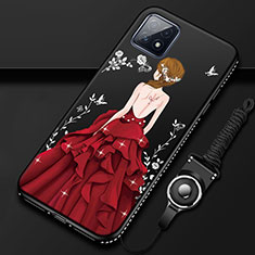 Funda Silicona Gel Goma Vestido de Novia Carcasa para Oppo A73 5G Rojo y Negro