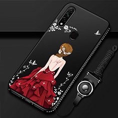 Funda Silicona Gel Goma Vestido de Novia Carcasa para Oppo A8 Rojo y Negro