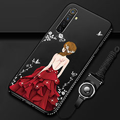 Funda Silicona Gel Goma Vestido de Novia Carcasa para Realme X2 Rojo y Negro