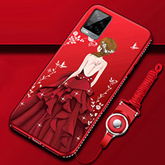 Funda Silicona Gel Goma Vestido de Novia Carcasa para Vivo V20 Pro 5G Rojo