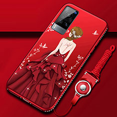 Funda Silicona Gel Goma Vestido de Novia Carcasa para Vivo X60 5G Rojo