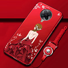 Funda Silicona Gel Goma Vestido de Novia Carcasa para Xiaomi Redmi K30 Pro 5G Rojo